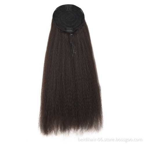 Ponytail mesh Yaki long hair extensions Puff Ponytail fibre weave black ponytail wrap